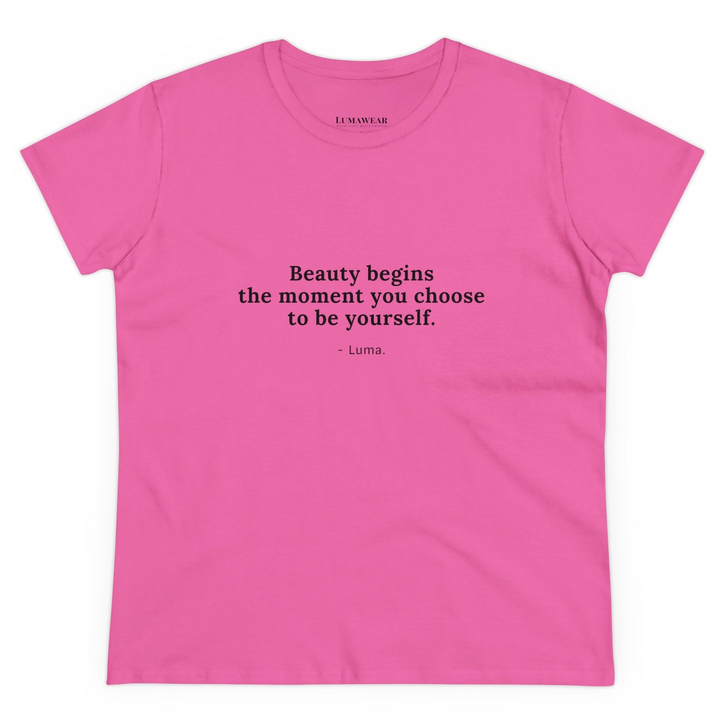 Inspirierendes Baumwoll-T-Shirt für Damen – „Schönheit beginnt in dem Moment, in dem Sie sich entscheiden, Sie selbst zu sein“