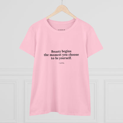 Women's Midweight Cotton Tee: Stylish & Comfortable Everyday Essential with Inspiring Message