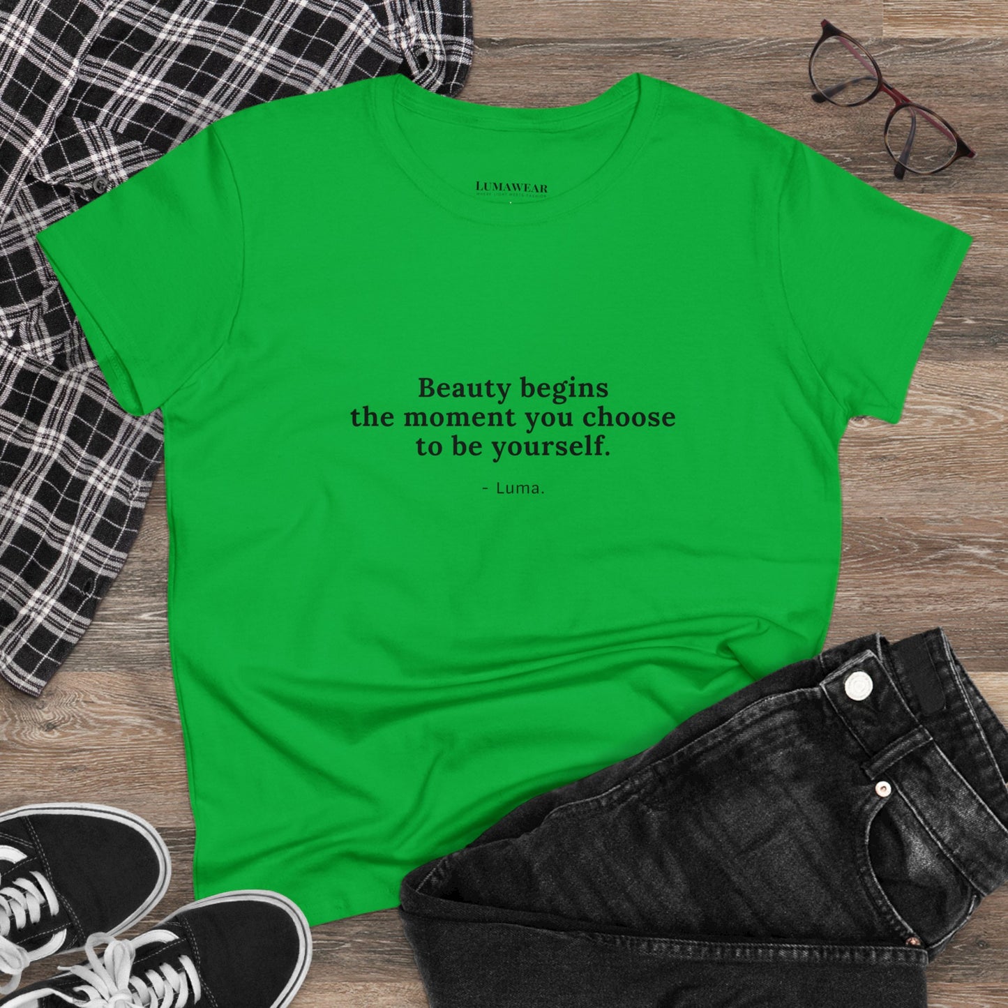 Women's Midweight Cotton Tee: Stylish & Comfortable Everyday Essential with Inspiring Message