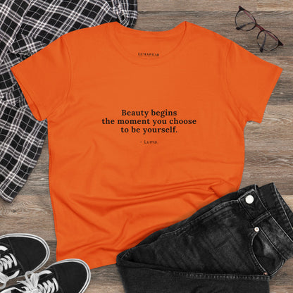 Women's Midweight Cotton Tee: Stylish & Comfortable Everyday Essential with Inspiring Message