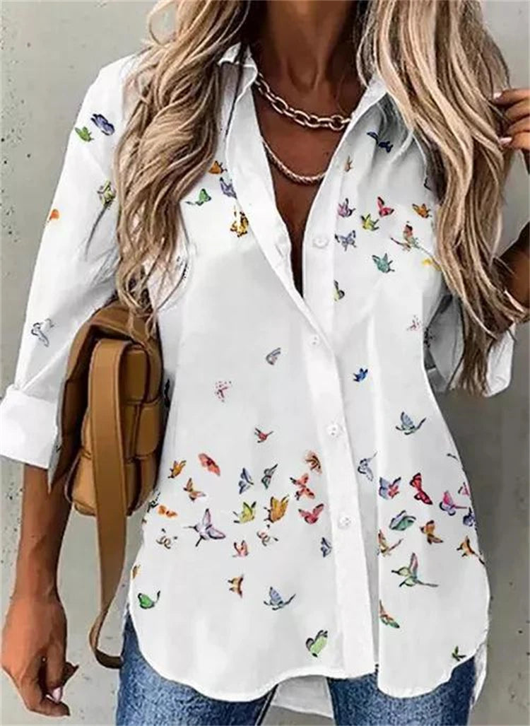 Temperament Women Shirt Loose Long Sleeve Shirt Women Casual Printed Women Top