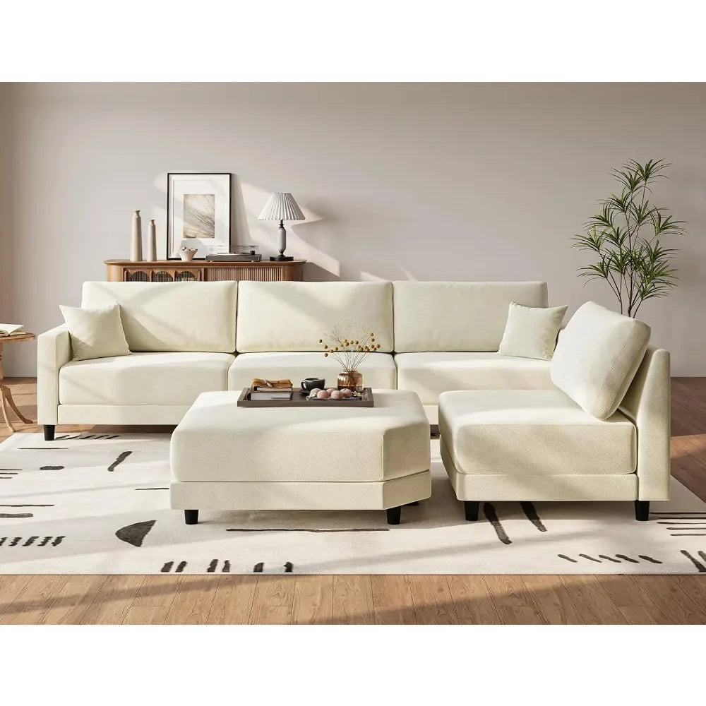 137 Inch Living Room Segmented, 4-seater Detachable Ottoman Style Segmented Sofa, Convertible Modular Home Sofa