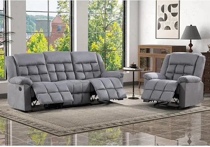 Manual Reclining Couch Sofa Set for Living Room, Include 1 Recliner Chair, 1 Loveseat Recliner Sofa and 1 3-Seat Reclining Sofa