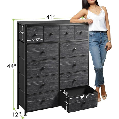 Dresser,Black Dresser for Bedroom with 12 Drawers Dressers & Chests of Drawers for Bedroom, Fabric Storage Dresser