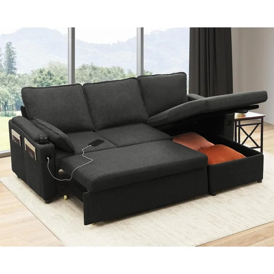 Versatile Living Room Combination Sofa: 2-in-1 Sleeper Sofa Bed with Storage Space, USB Charging Ports, and Cup Holder - Modern Minimalist Design for Ultimate Comfort - Lumawear