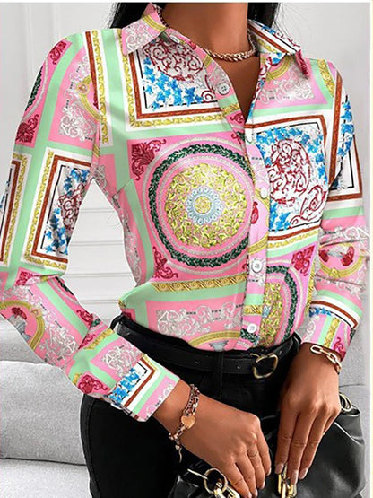 Women's Blouse Fashion Print Long Sleeve Tops Black Elegant Shirts & Blouses Autumn Youthful Woman Clothes 2023 New Arrivals