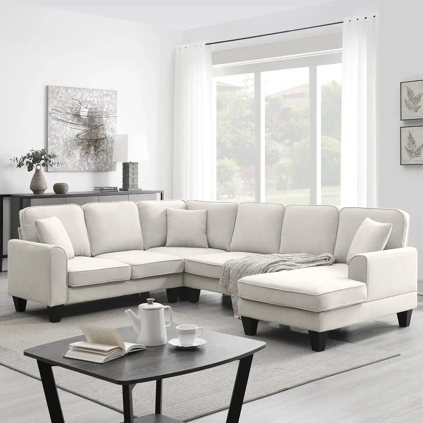 Modern Convertible U-Shape Sectional Sofa: Spacious 7-Seat L-Shaped Living Room Sofa Set with Ottoman for Ultimate Comfort and Style - Perfect for Home Furniture - Lumawear