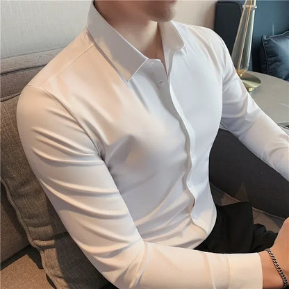 Premium Men's Ultra-Stretch Shirt - High-Quality Silky Business Formal Long-Sleeve Shirt for Social and Casual Wear