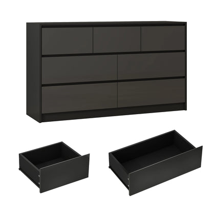 7 Drawer Dresser for Bedroom, 55 Inch Modern Dresser with High Gloss Drawers, Large Wood Chest of Drawer, White/Black