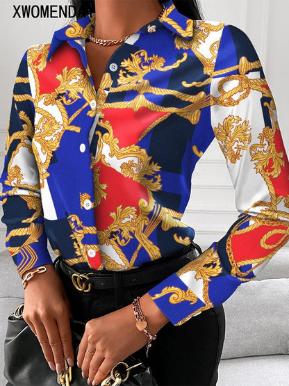 Women's Blouse Fashion Print Long Sleeve Tops Black Elegant Shirts & Blouses Autumn Youthful Woman Clothes 2023 New Arrivals