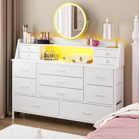 Dresser for Bedroom with 13 Drawers, Fabric Chest of Drawers with PU Finish for Kids,Girls, Adults, Nursery, Living Room Hallway