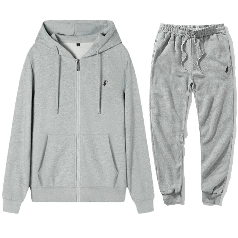 Fashionable men's and women's embroidered zipper hoodie and pants set