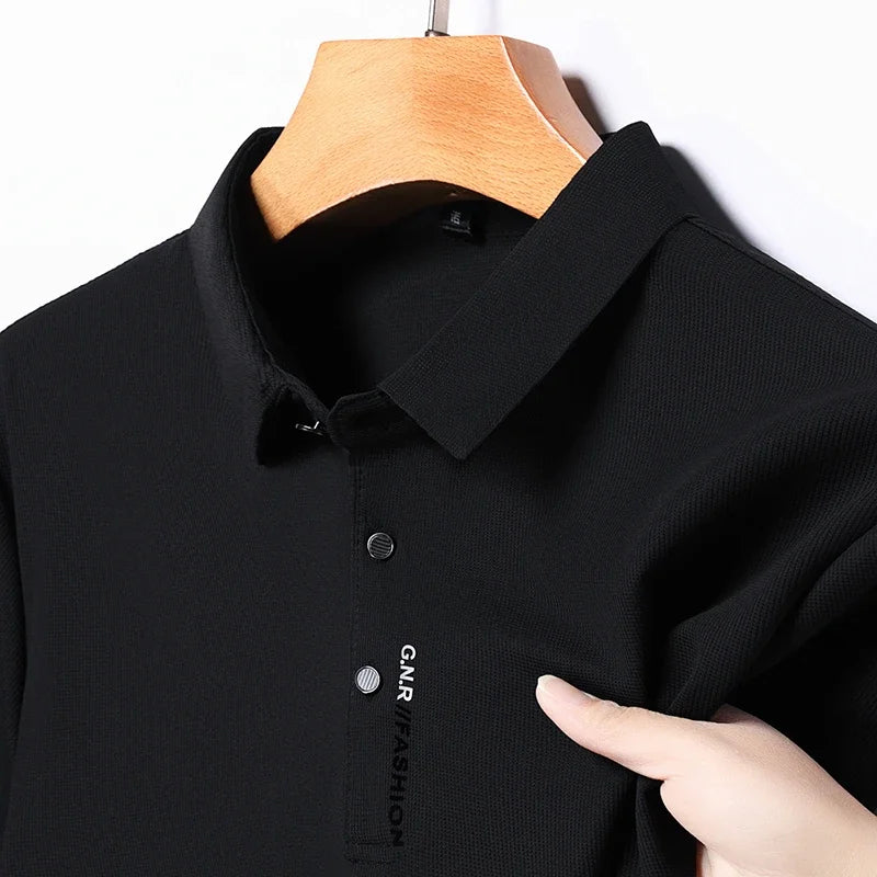 Polo de color sólido transpirable para hombre: camiseta de manga corta cómoda y elástica para un estilo informal de negocios - Novedades - Lumawear