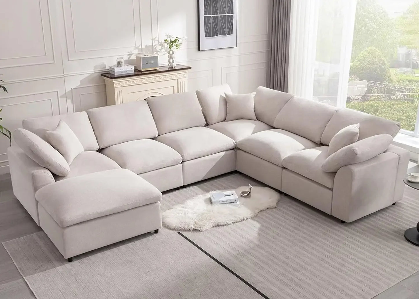 Modern Oversized Sectional Sofa: 7-Seater L-Shaped Cloud Couch with Movable Ottoman for Ultimate Comfort - Stylish and Comfy Couches for Living Room - Lumawear