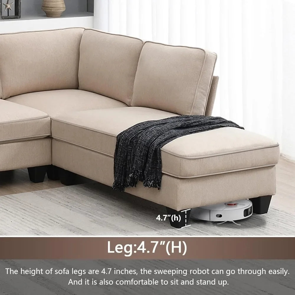 Modern Convertible U-Shape Sectional Sofa: Spacious 7-Seat L-Shaped Living Room Sofa Set with Ottoman for Ultimate Comfort and Style - Perfect for Home Furniture - Lumawear