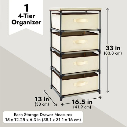 4-Tier Tall Closet Dresser with Drawers - Clothes Organizer and Small Fabric Storage for Bedroom (Beige)