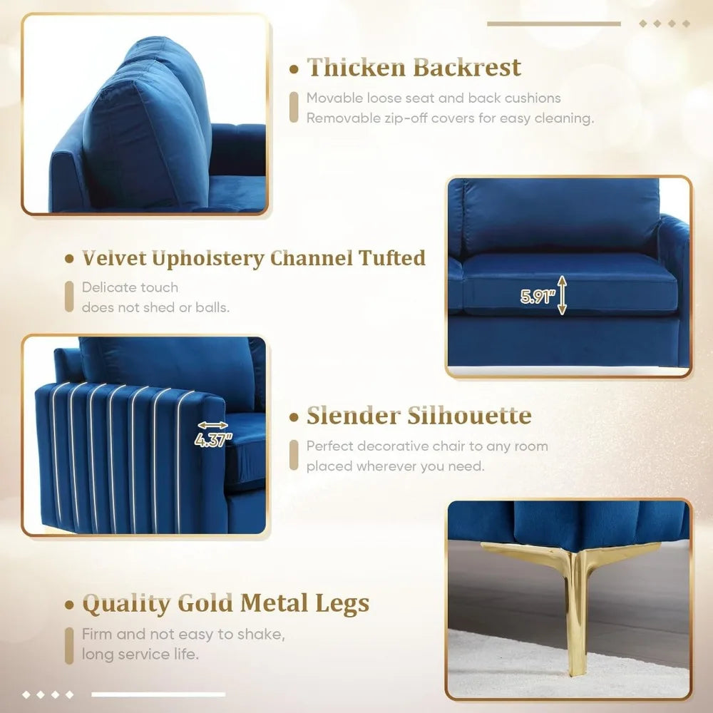 2-Piece Velvet Sofa and Loveseat Set: Comfy Tufted Couch with Gold Legs for a Stylish Living Room - Lumawear