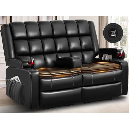 Loveseat Recliner Sofa with Removable Console, USB Ports & Cup Holders,Wall Hugger Double Couch,Modern Cushion Living Room Sofas