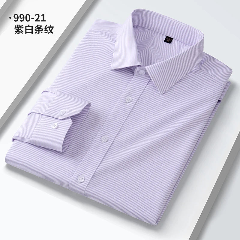 Quality Elasticity Anti-Wrinkle Men Shirt Long Sleeves Dress Shirts For Men Slim Fit Camisa Social Business Blouse White Shirt