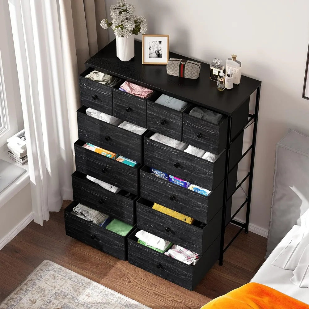 Dresser,Black Dresser for Bedroom with 12 Drawers Dressers & Chests of Drawers for Bedroom, Fabric Storage Dresser