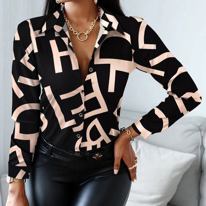 Women's Blouse Fashion Print Long Sleeve Tops Black Elegant Shirts & Blouses Autumn Youthful Woman Clothes 2023 New Arrivals