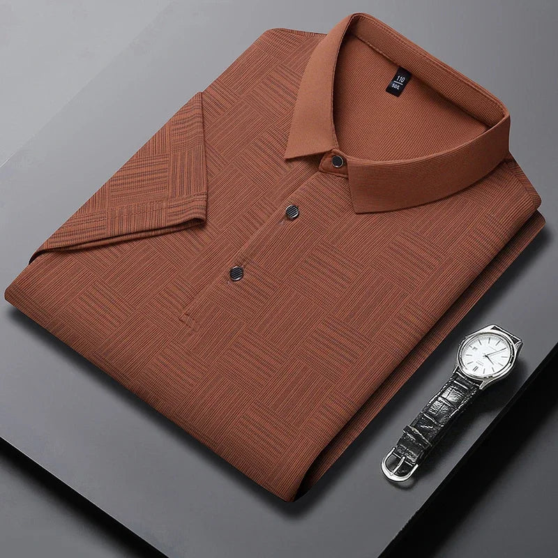 Polo informal de negocios con estampado nuevo para hombre: mangas cortas modernas para mayor comodidad y transpirabilidad - Lumawear