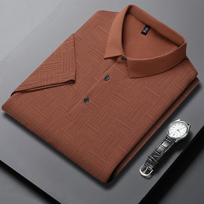 Polo informal de negocios con estampado nuevo para hombre: mangas cortas modernas para mayor comodidad y transpirabilidad - Lumawear