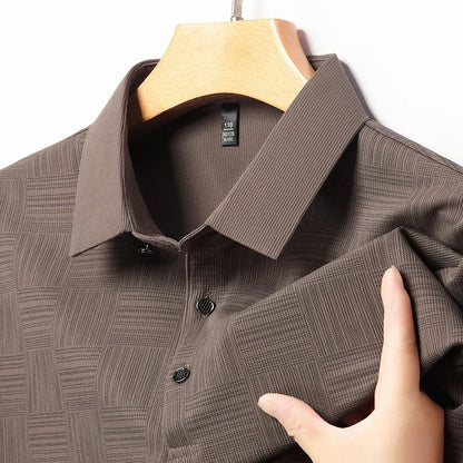 Polo informal de negocios con estampado nuevo para hombre: mangas cortas modernas para mayor comodidad y transpirabilidad - Lumawear