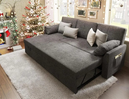 Sleeper Sofa Bed: 2-in-1 Pull-Out Couch with Storage Chaise for Living Room - Modern Grey Sofa Sleeper with Versatile Functionality - Lumawear