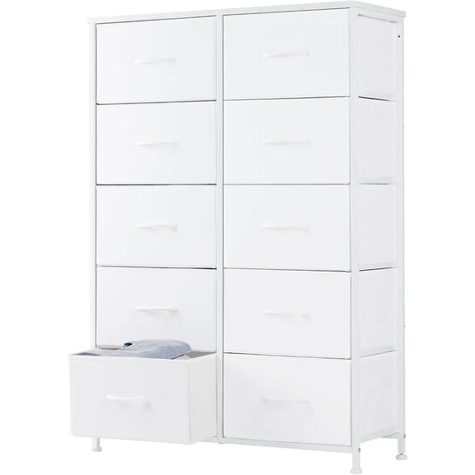 Dresser for Bedroom 10 Drawers, Storage Chest of Drawers with Fabric Bins,  Hallway, Nursery, Living Room, White