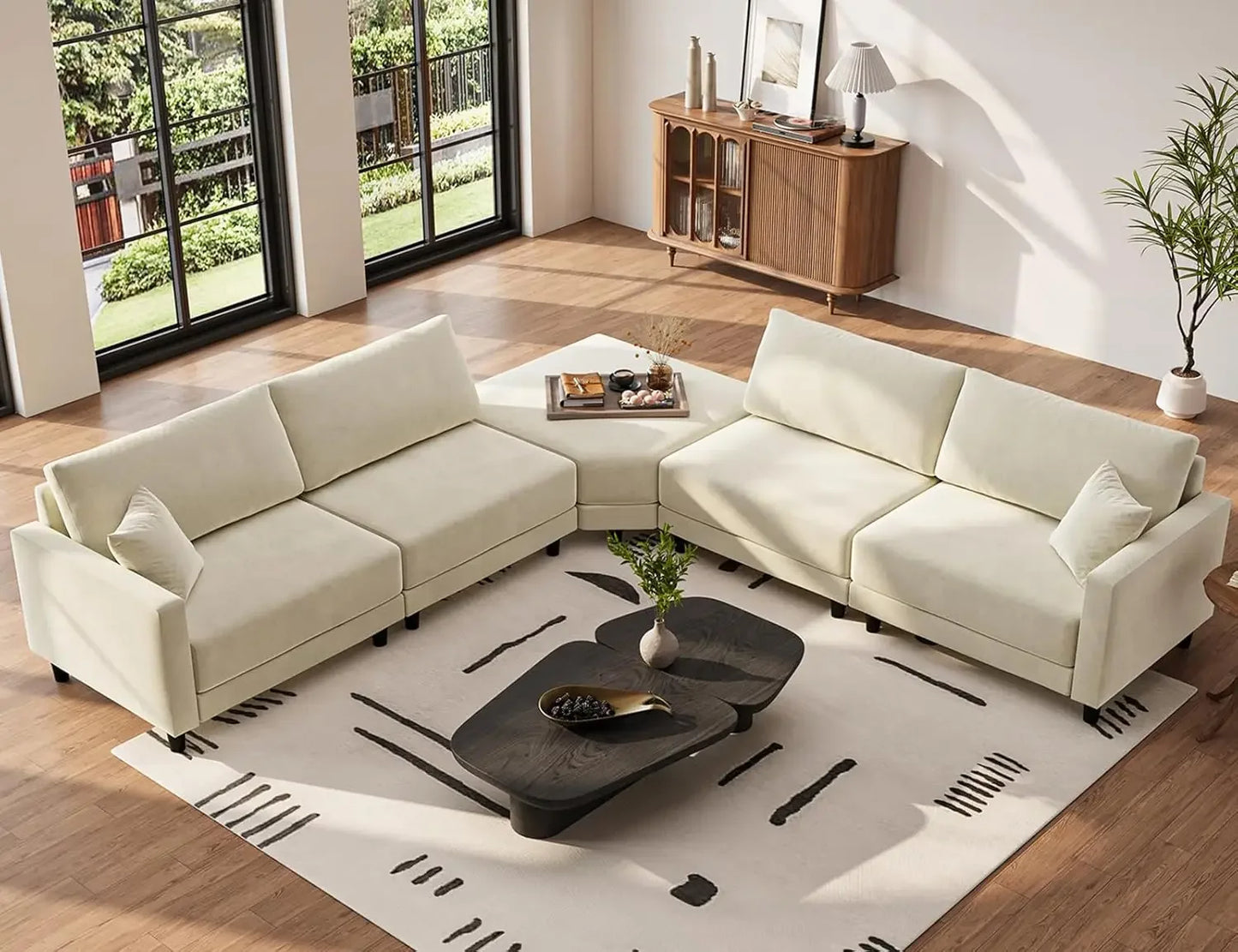 137 Inch Living Room Segmented, 4-seater Detachable Ottoman Style Segmented Sofa, Convertible Modular Home Sofa