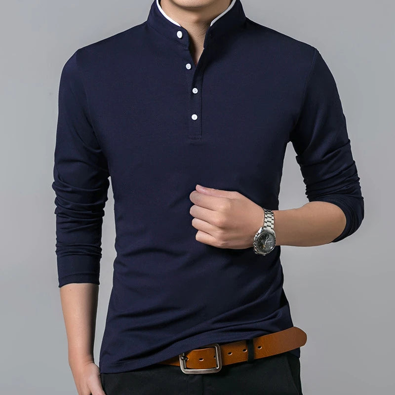 Men's Business Casual Long Sleeve Polo T-Shirt: Comfortable & Breathable Summer Top for Formal Occasions - Lumawear