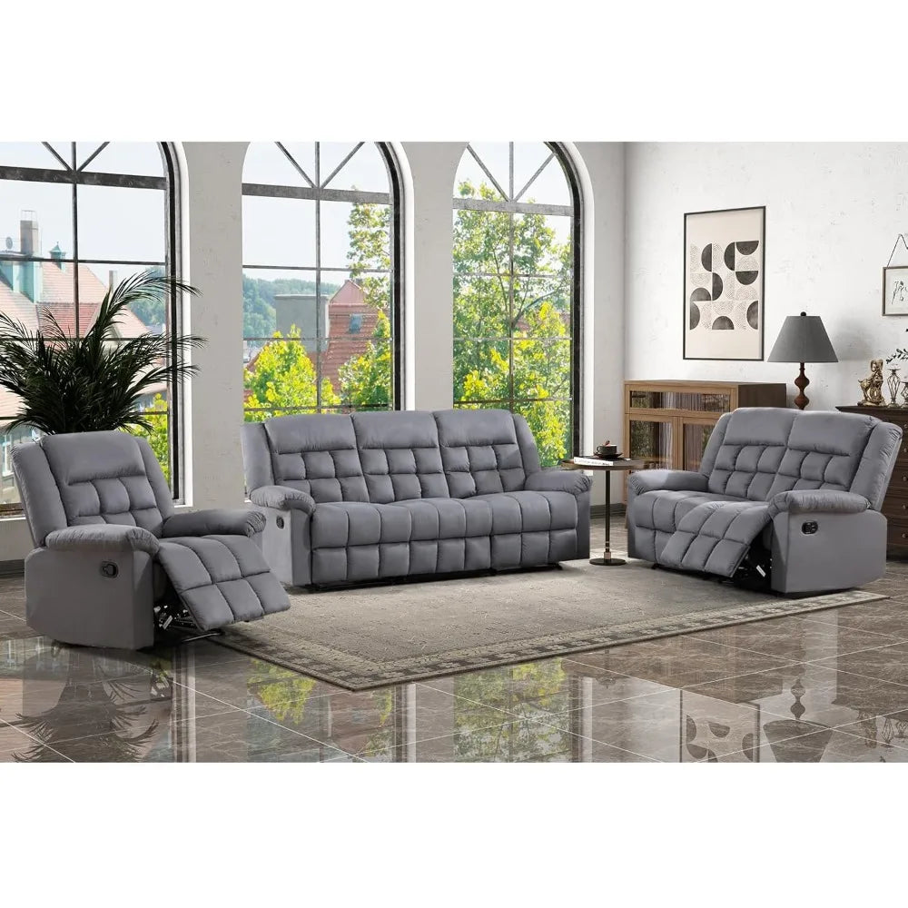 Manual Reclining Couch Sofa Set for Living Room, Include 1 Recliner Chair, 1 Loveseat Recliner Sofa and 1 3-Seat Reclining Sofa