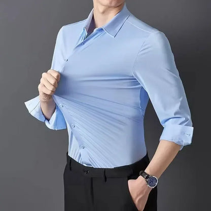 Premium Men's Ultra-Stretch Shirt - High-Quality Silky Business Formal Long-Sleeve Shirt for Social and Casual Wear