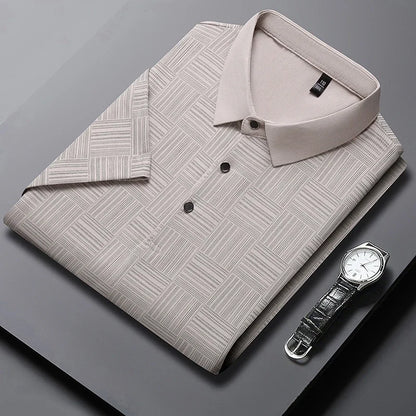 Polo informal de negocios con estampado nuevo para hombre: mangas cortas modernas para mayor comodidad y transpirabilidad - Lumawear