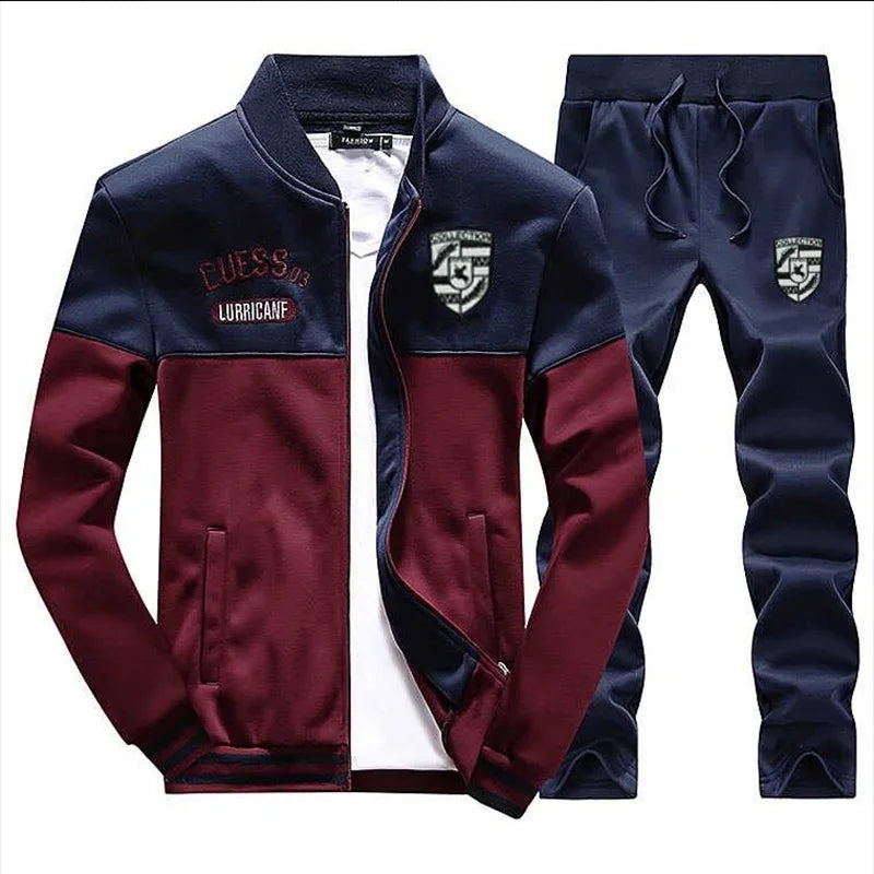 2024 New Men's Tracksuit Fleece Jacket and Sweatpants 2 Piece Set Spring Autumn Sports Suit Long Sleeve Sets Men Sweatsuit Warm