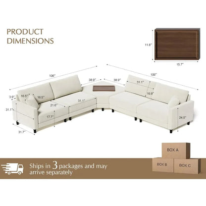 137 Inch Living Room Segmented, 4-seater Detachable Ottoman Style Segmented Sofa, Convertible Modular Home Sofa