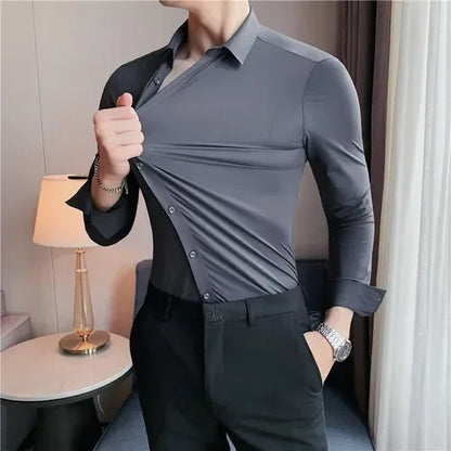 Premium Men's Ultra-Stretch Shirt - High-Quality Silky Business Formal Long-Sleeve Shirt for Social and Casual Wear