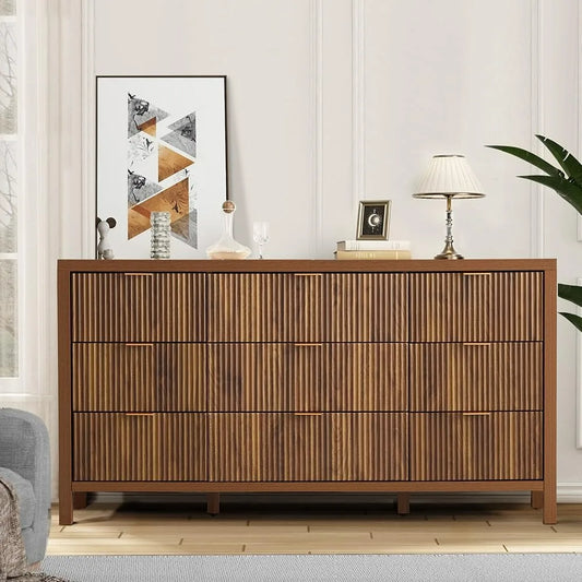 Mid Century Modern Dresser TV Stand, 9 Drawer Dresser for Bedroom Wood,  Long Wooden Dresser for Closet