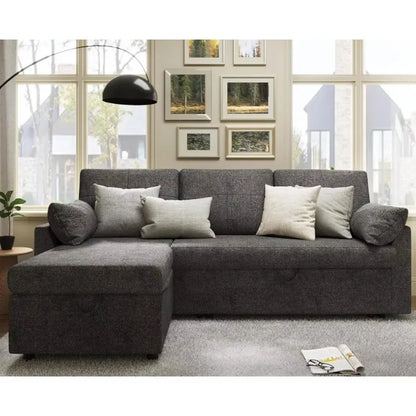 Sleeper Sofa Bed: 2-in-1 Pull-Out Couch with Storage Chaise for Living Room - Modern Grey Sofa Sleeper with Versatile Functionality - Lumawear