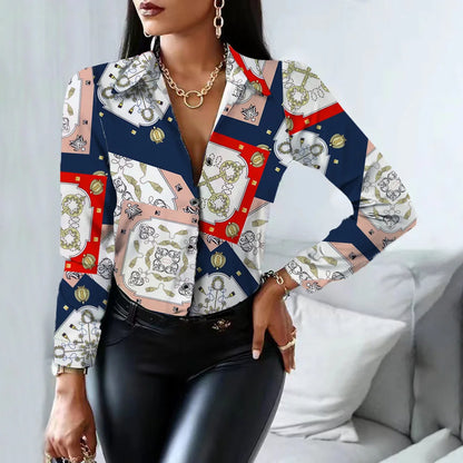 Women's Blouse Fashion Print Long Sleeve Tops Black Elegant Shirts & Blouses Autumn Youthful Woman Clothes 2023 New Arrivals