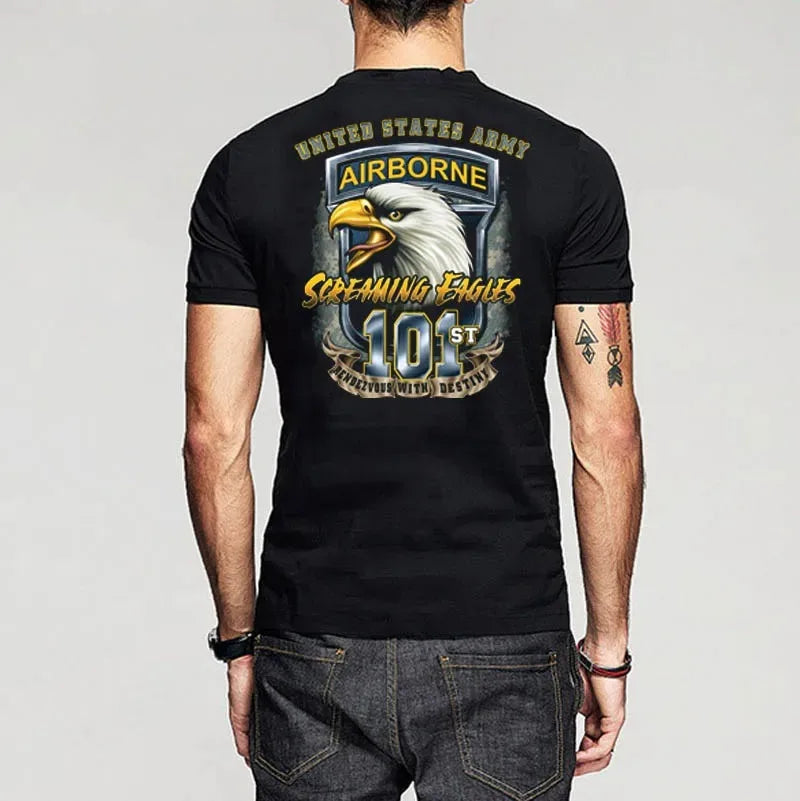 Camiseta clásica de la 101.ª División Aerotransportada de EE. UU.: camiseta de cuello redondo de algodón de alta calidad con diseño de dos lados: regalo informal para hombres - Lumawear