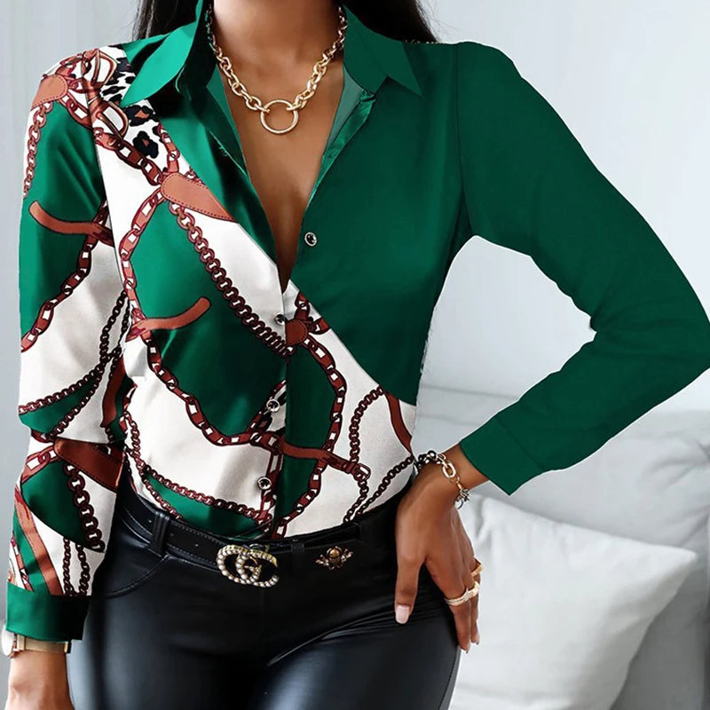 Women's Blouse Fashion Print Long Sleeve Tops Black Elegant Shirts & Blouses Autumn Youthful Woman Clothes 2023 New Arrivals