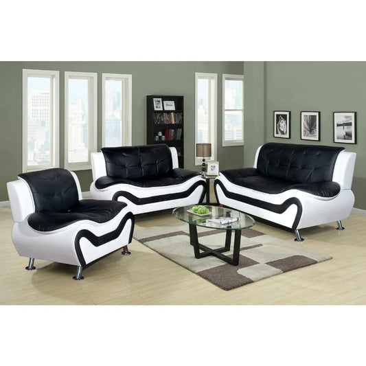 Sofa Living Room, 3 Piece Modern Faux Leather Sofa Set, Simple Assembly Required Button Tufted Couch Sofa Furniture, Sofas