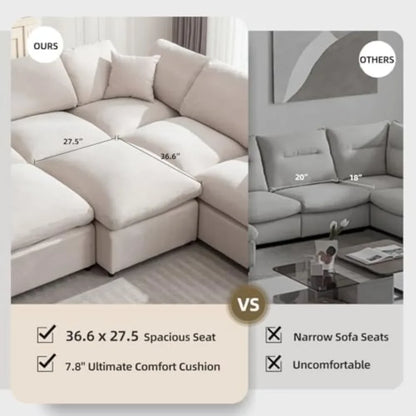 Modern Oversized Sectional Sofa: 7-Seater L-Shaped Cloud Couch with Movable Ottoman for Ultimate Comfort - Stylish and Comfy Couches for Living Room - Lumawear