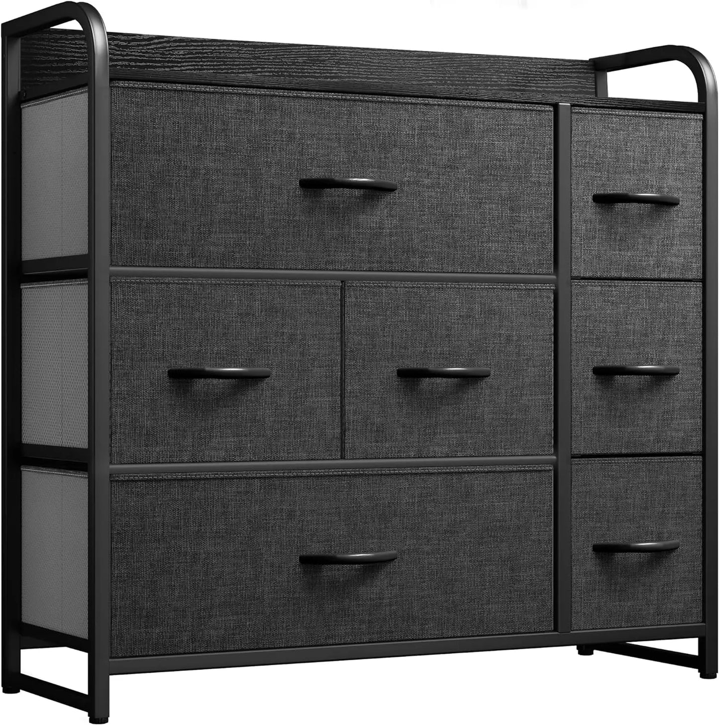 Fabric Dresser with 7 Drawers - Storage Tower Organizer Unit for Bedroom, Living Room, Closets - Sturdy Steel Frame, Wooden Top