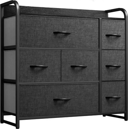 Fabric Dresser with 7 Drawers - Storage Tower Organizer Unit for Bedroom, Living Room, Closets - Sturdy Steel Frame, Wooden Top