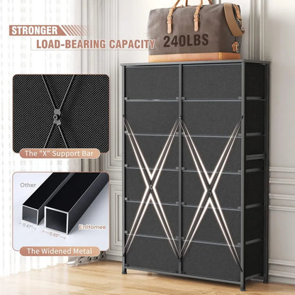 12 Drawer Dresser, Tall Dressers for Bedroom with Wooden Top and Metal Frame, Black Dresser & Chest of Drawers for Bedroom