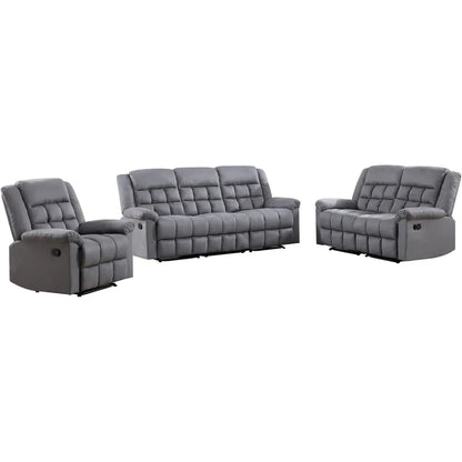 Manual Reclining Couch Sofa Set for Living Room, Include 1 Recliner Chair, 1 Loveseat Recliner Sofa and 1 3-Seat Reclining Sofa