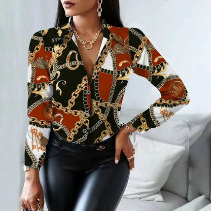 Women's Blouse Fashion Print Long Sleeve Tops Black Elegant Shirts & Blouses Autumn Youthful Woman Clothes 2023 New Arrivals